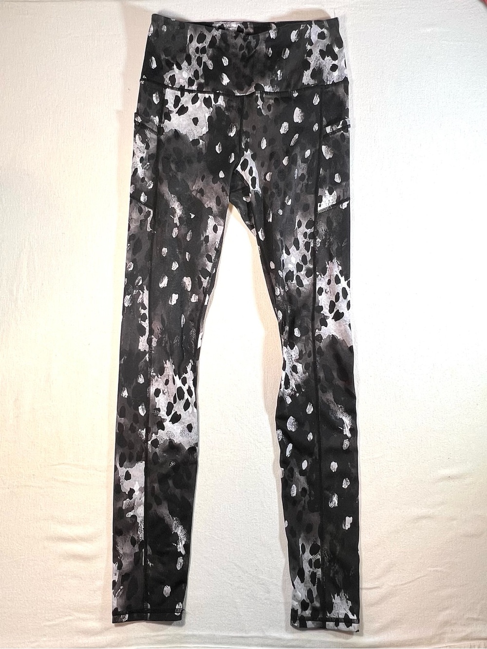 GAIAM Black & Gray Animal Print High-Waist Leggings, Athleisure,Yoga, Gorpcore
